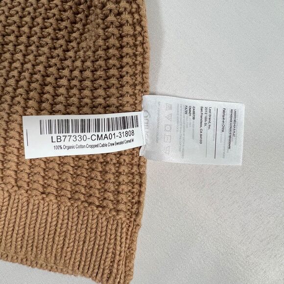 Quince Cozy 100% Organic Cotton Cropped Cable Crew Sweater Camel Sz M Cabincore - Picture 7 of 9